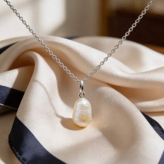 Collar Plateado - Lindo Collar Dije De Lagrima Beige Marmol