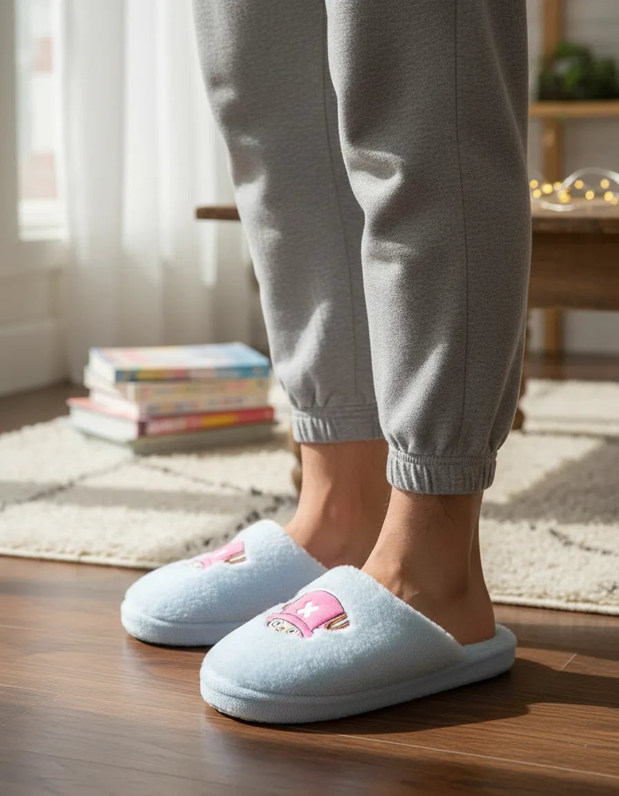 Pantuflas de Peluche Azules Tematica One Piece