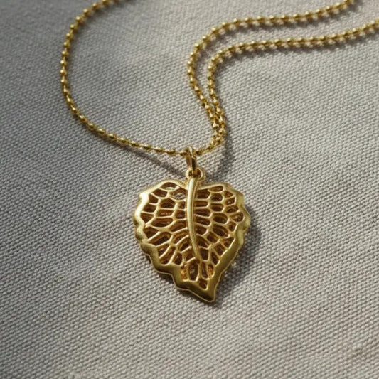 Collar Dorado - Dije Hoja y Cadena de Bolitas