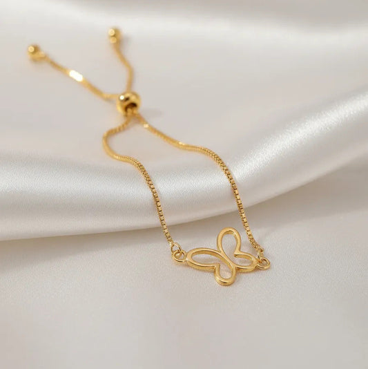 Pulsera Ajustable Chapa de Oro Laminado Mariposa
