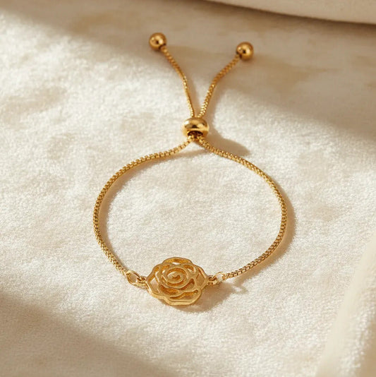 Pulsera Ajustable Chapa de Oro Laminado Flor
