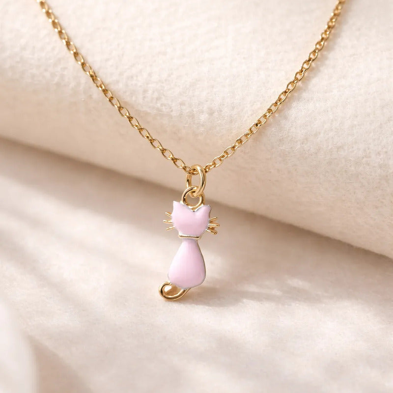 Collar Esmaltado -  Lindo Collar Gato 3d Rosa