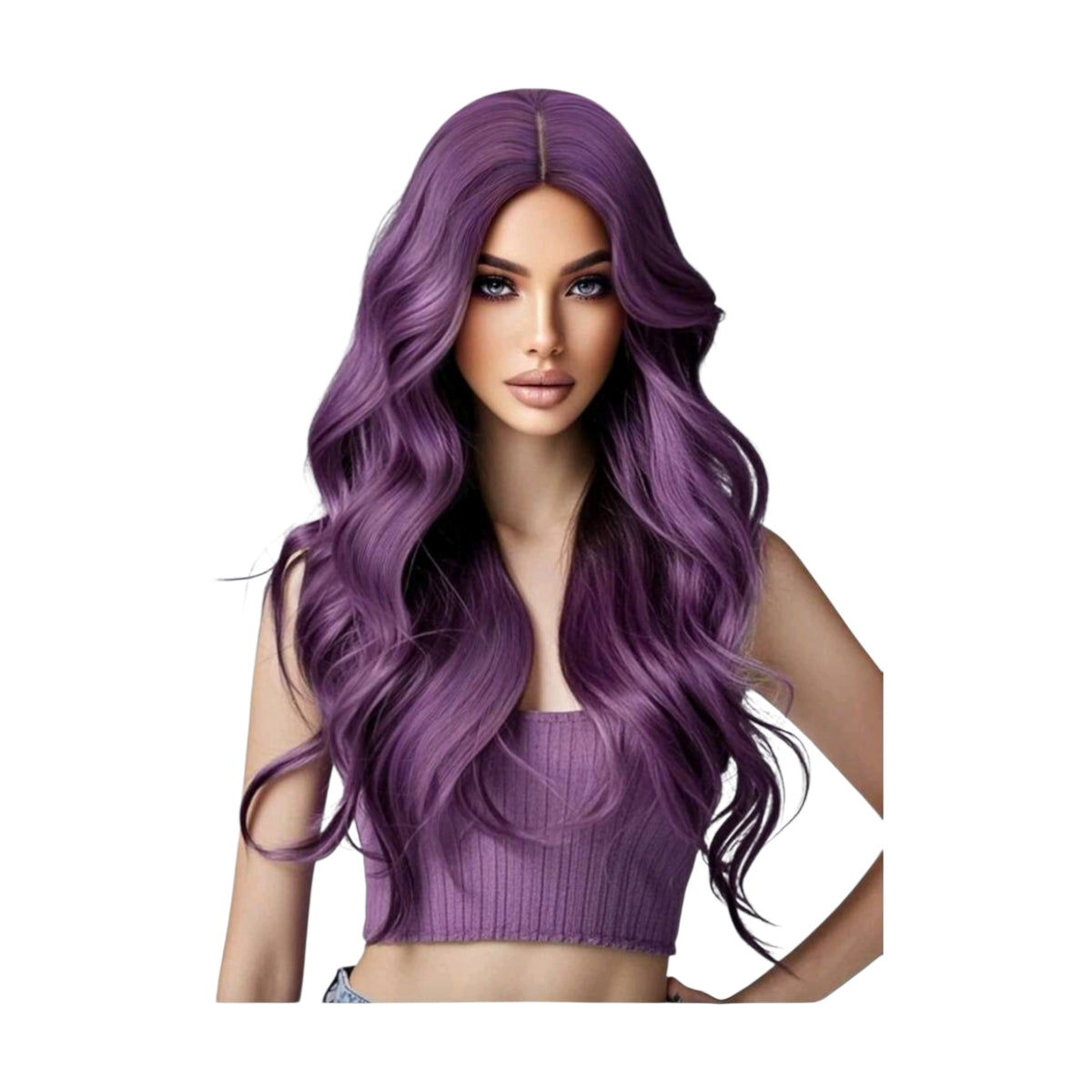Peluca FEELSI Morado Violeta Rizada Larga Sin Fleco Cosplay