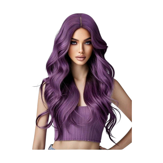Peluca FEELSI Morado Violeta Rizada Larga Sin Fleco Cosplay