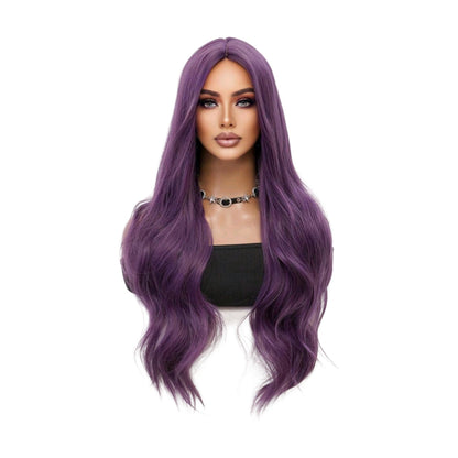 Peluca FEELSI Morado Violeta Rizada Larga Sin Fleco Cosplay