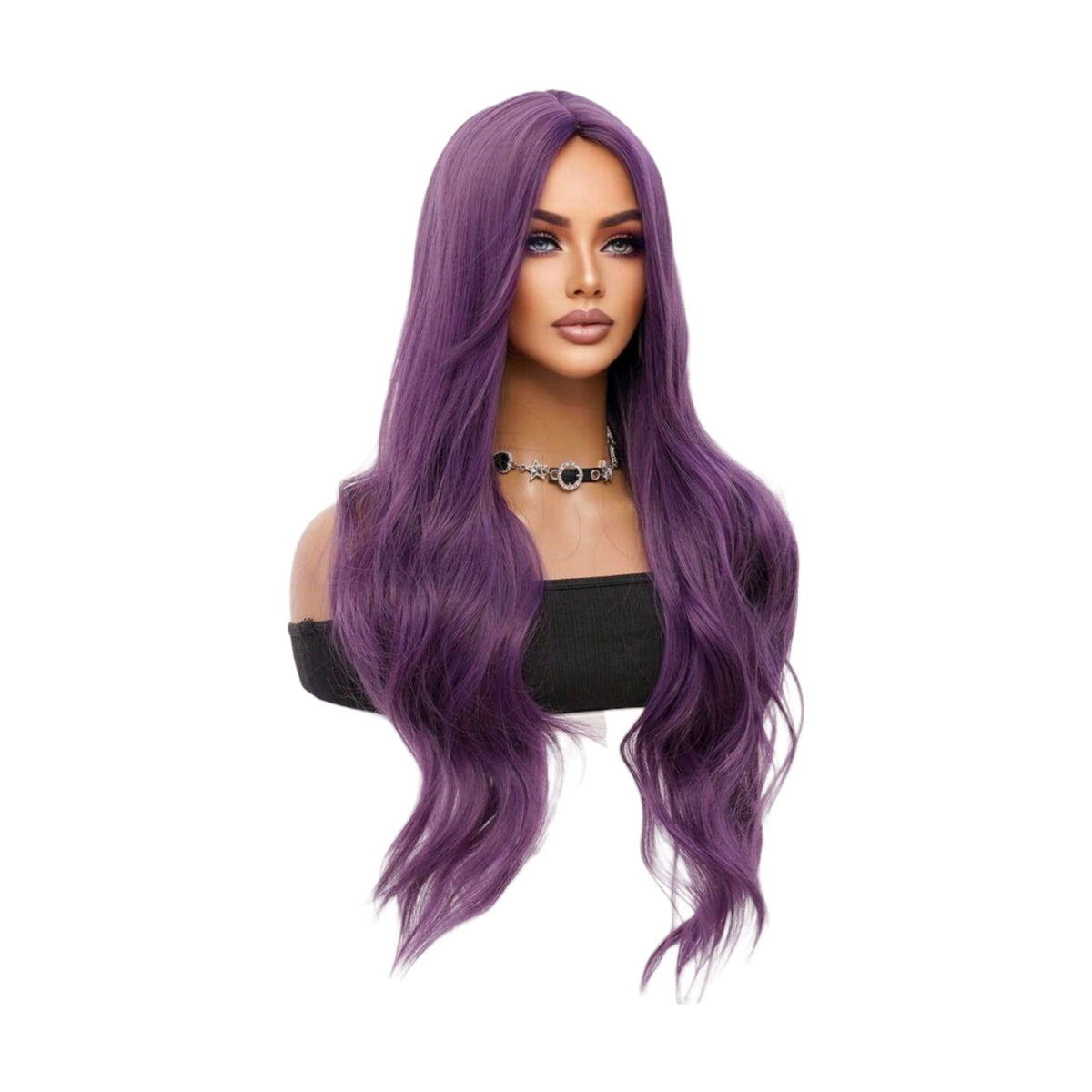 Peluca FEELSI Morado Violeta Rizada Larga Sin Fleco Cosplay