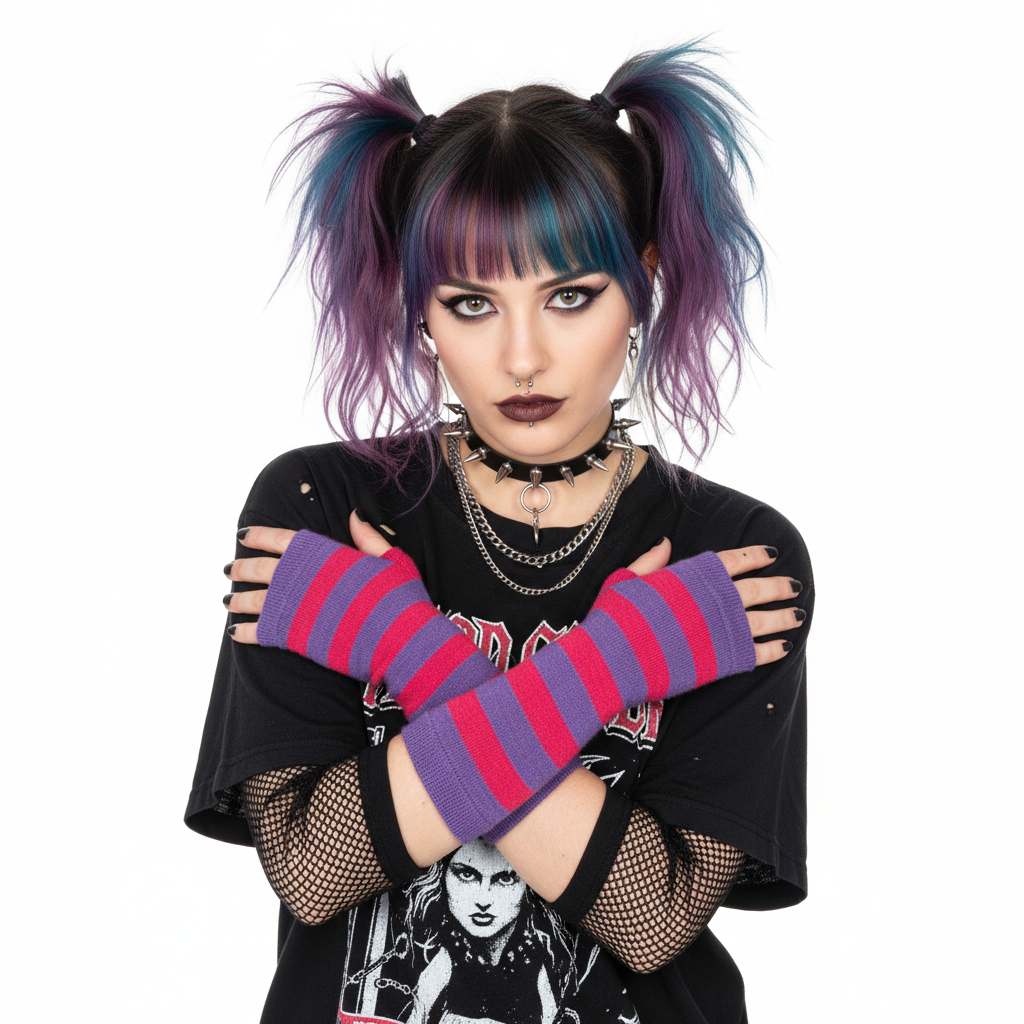 Guantes Color Morado y Rosa Estilo Rayas Para Disfraz