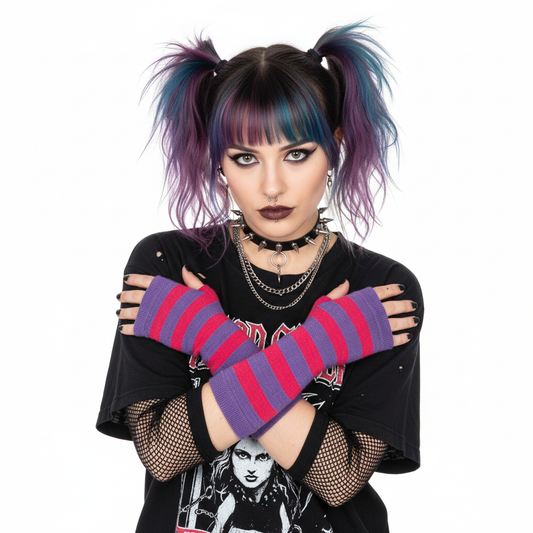 Guantes Color Morado y Rosa Estilo Rayas Para Disfraz