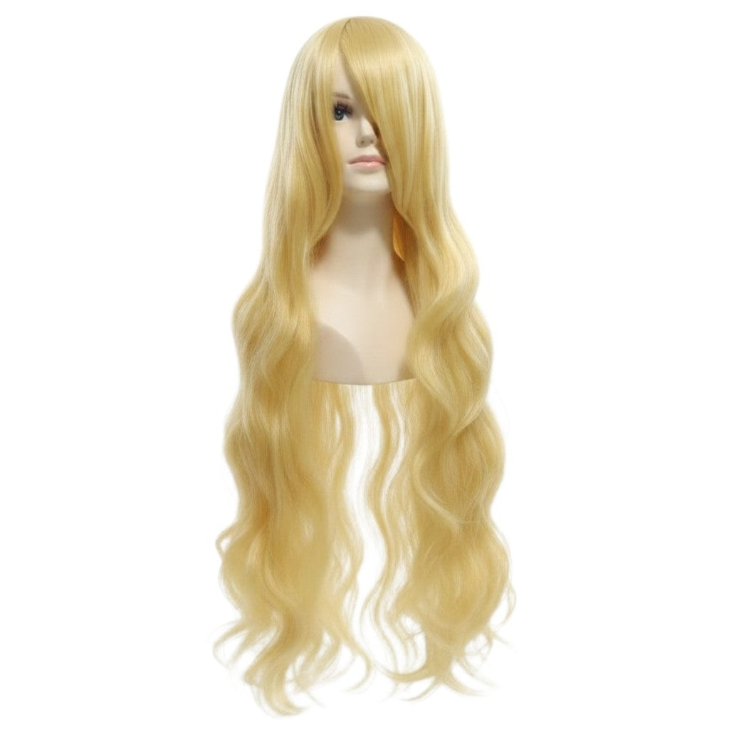 Peluca JOY Amarillo Mantequilla Ondulada Larga con Fleco O.2