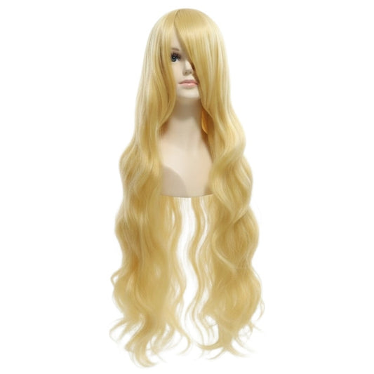 Peluca JOY Amarillo Mantequilla Ondulada Larga con Fleco O.2