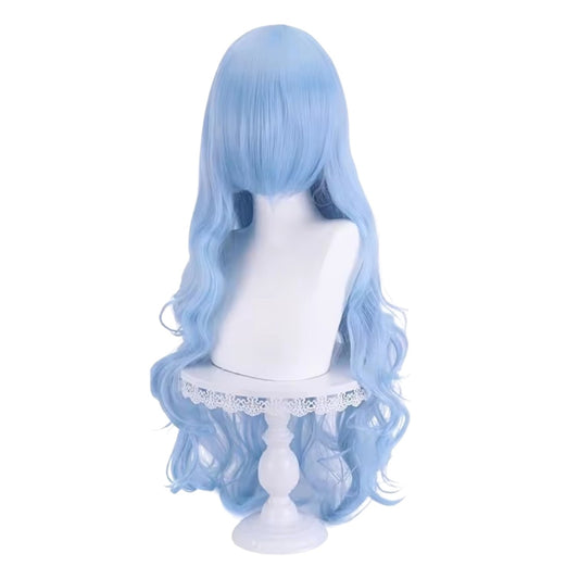 Peluca JOY Azul Bebe Ondulada Larga con Fleco O.24