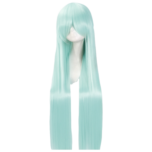 Peluca Azul Menta Larga Lisa con Fleco L.24