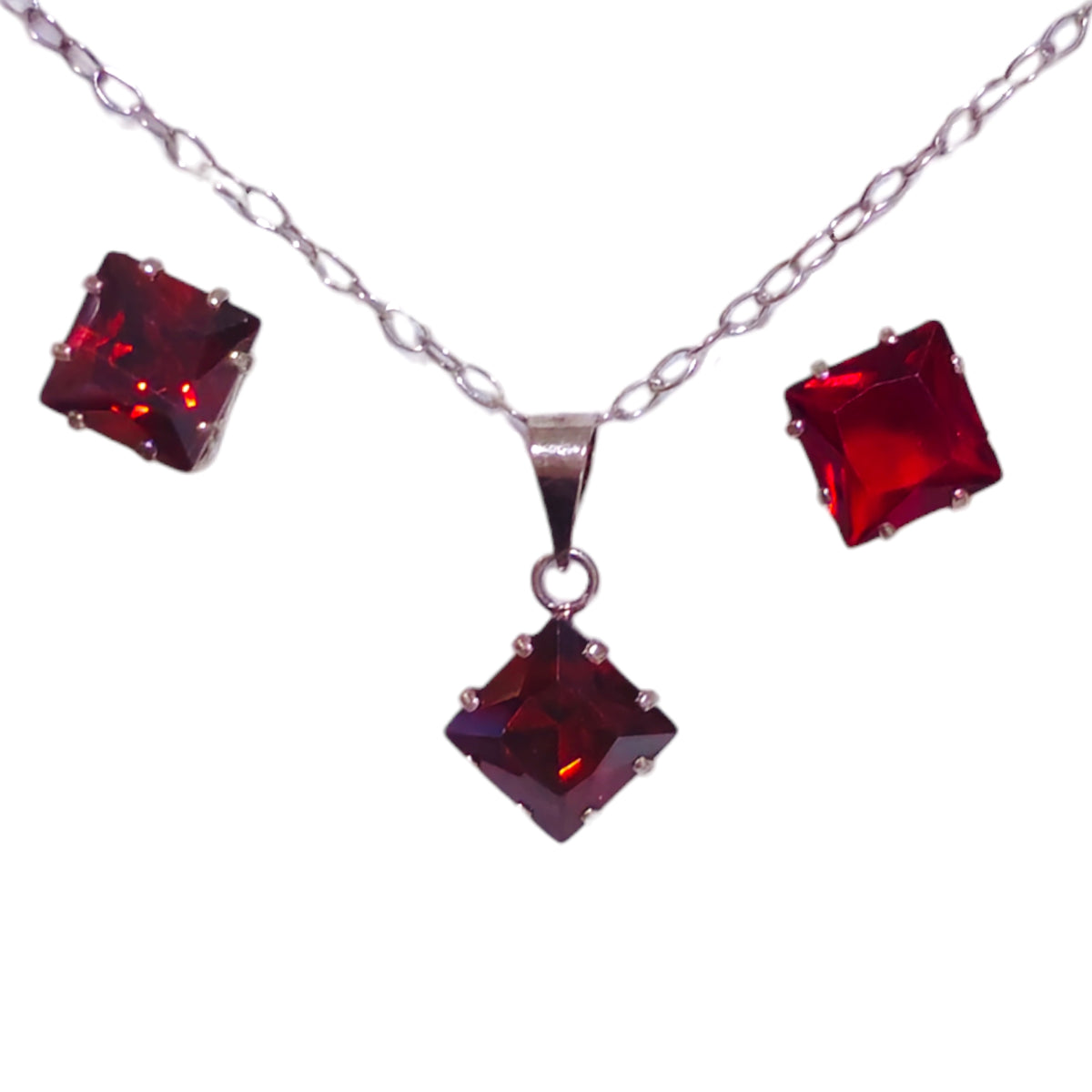 Juego de Joyeria con Forma de Rombos Plata 925 Collar y Aretes