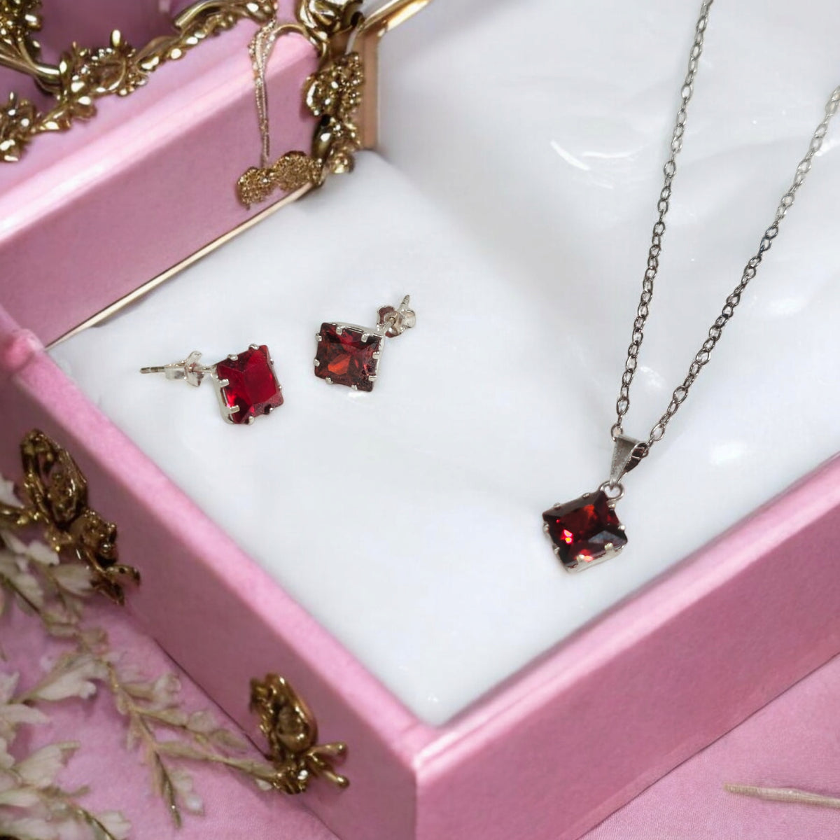 Juego de Joyeria con Forma de Rombos Plata 925 Collar y Aretes