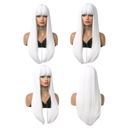 Peluca Blanca Lisa Larga con Fleco Fibra Mate