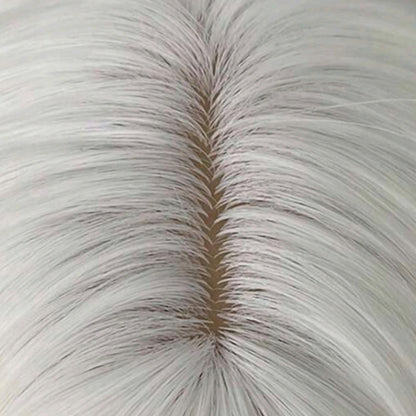 Peluca Blanca Lisa Larga con Fleco Fibra Mate