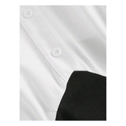 Vestido Negro con Blanco Casual Elegante Moda Asiatica