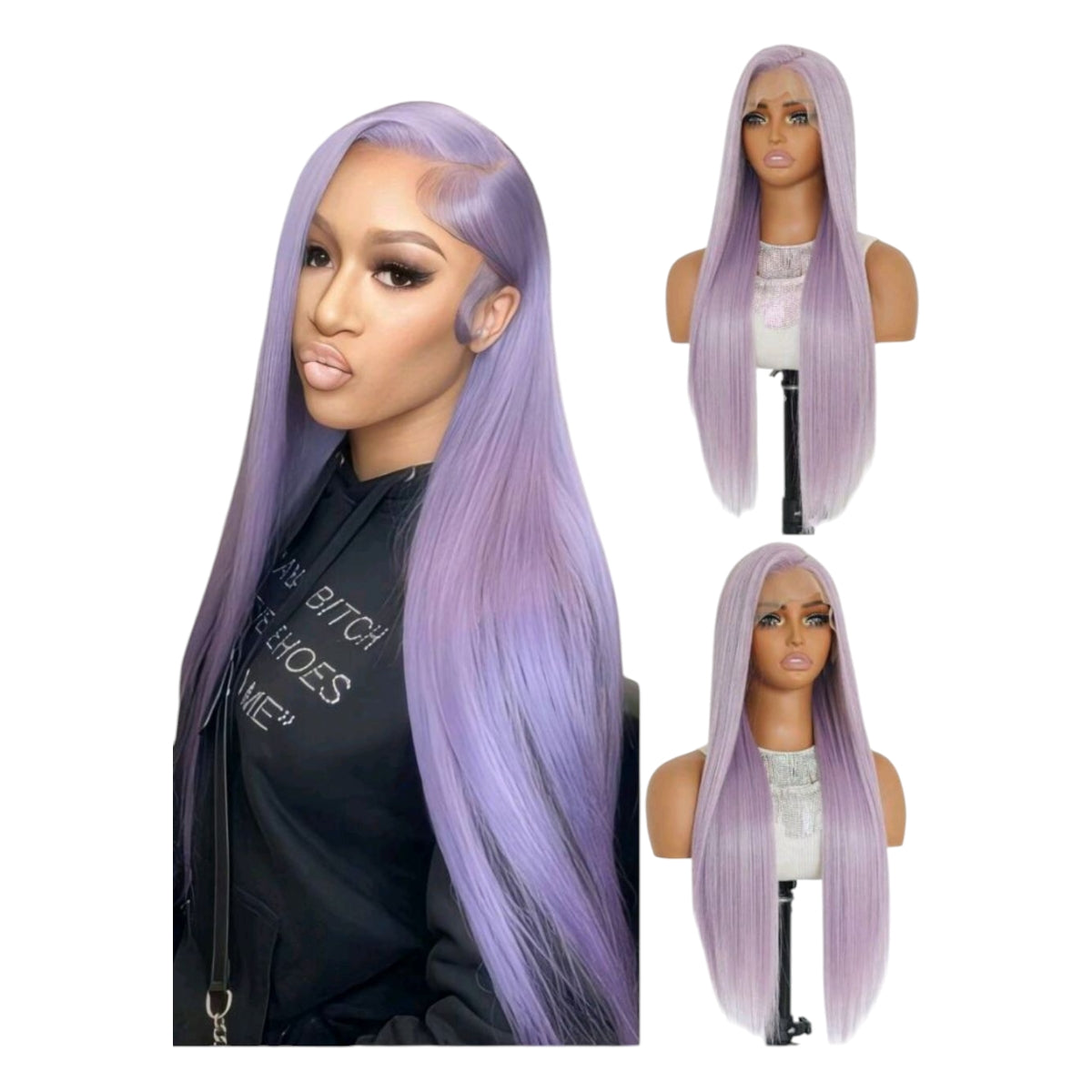 Peluca Morado Lila Simulacion Natural Larga Lisa Lacefront