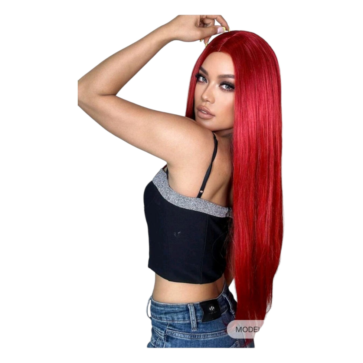 Peluca Rojo Intenso Lisa Sin Fleco Cabello Largo Disfraz