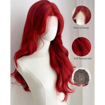 Peluca Rojo Fibra Mate Larga Wavy Lacefront