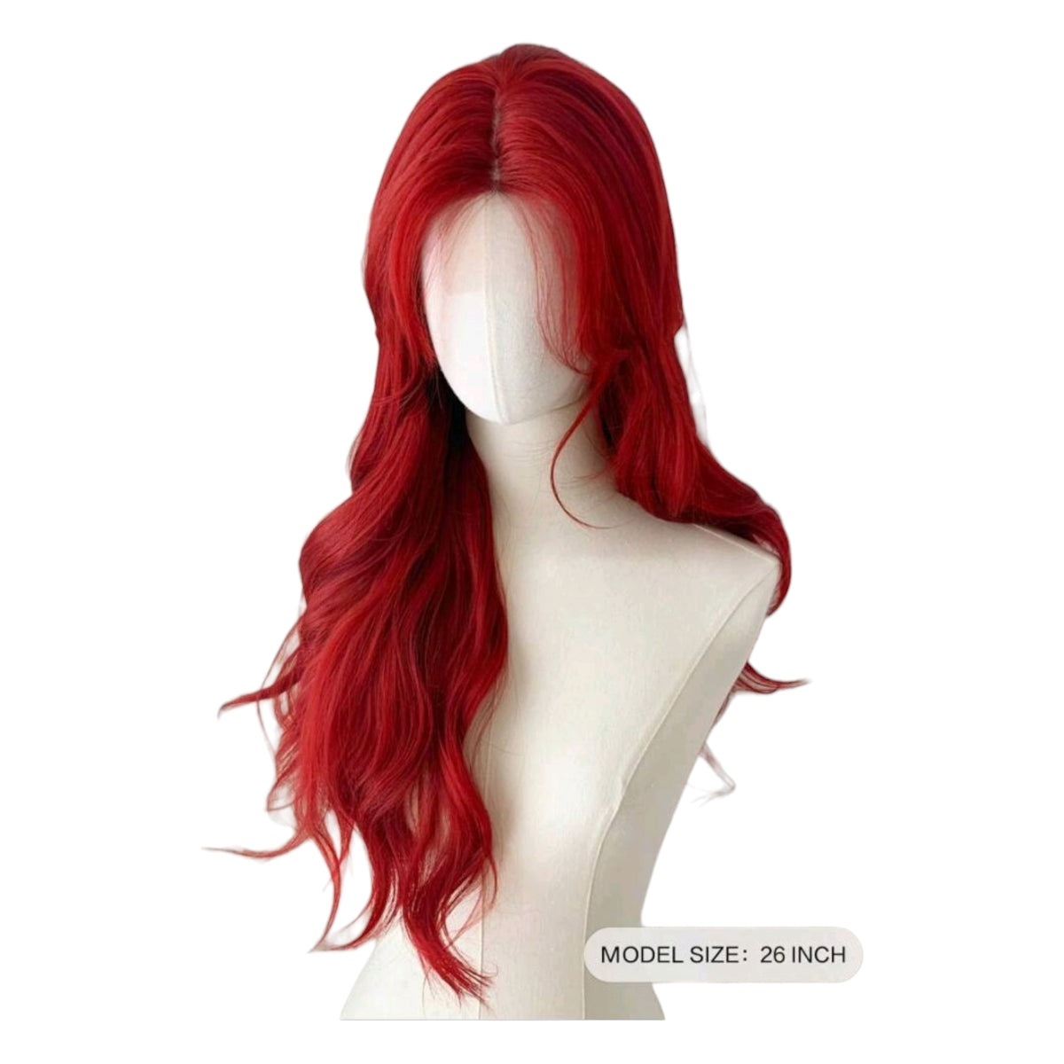 Peluca Rojo Fibra Mate Larga Wavy Lacefront
