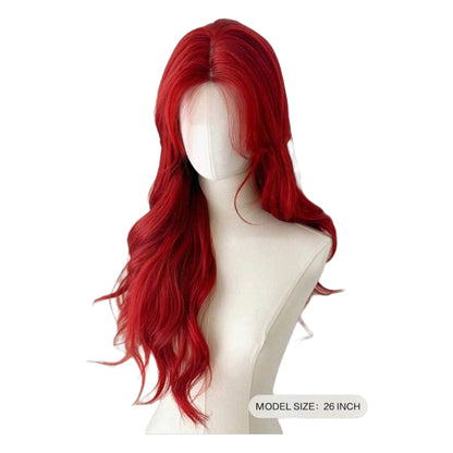 Peluca Rojo Fibra Mate Larga Wavy Lacefront