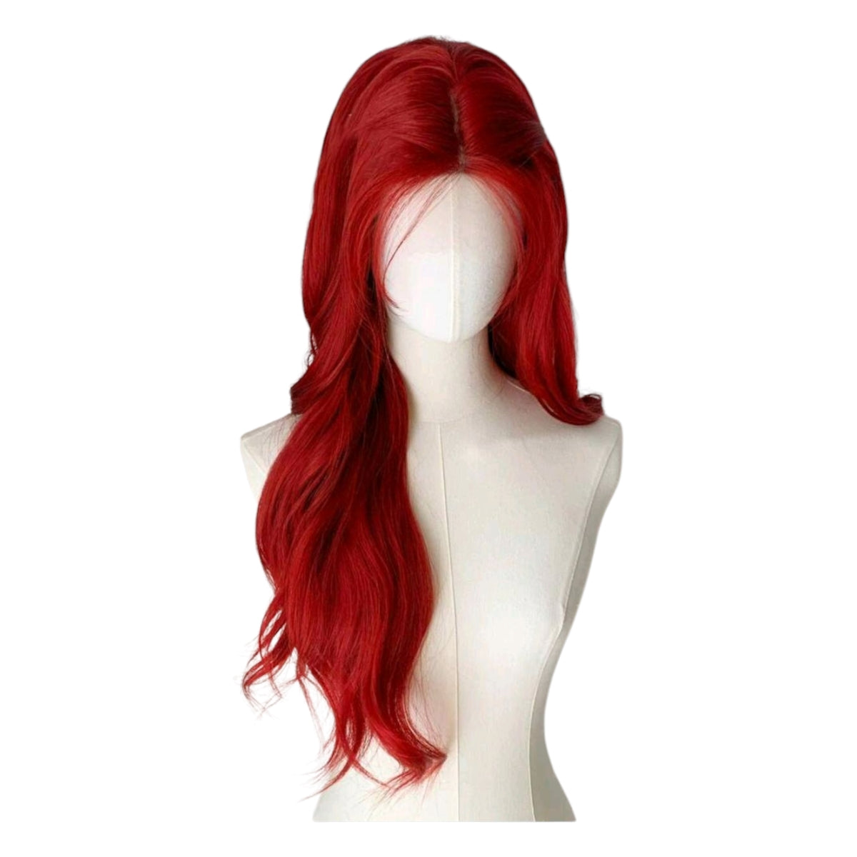 Peluca Rojo Fibra Mate Larga Wavy Lacefront