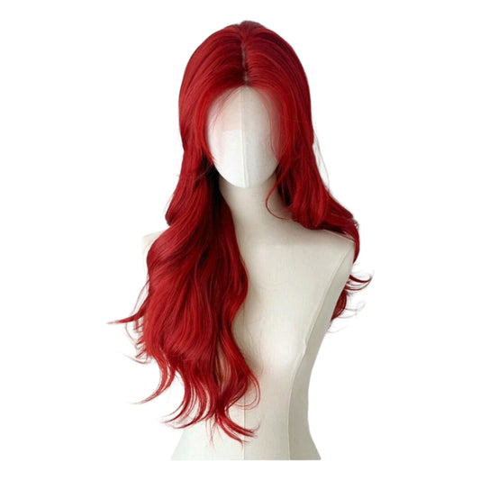 Peluca Rojo Fibra Mate Larga Wavy Lacefront