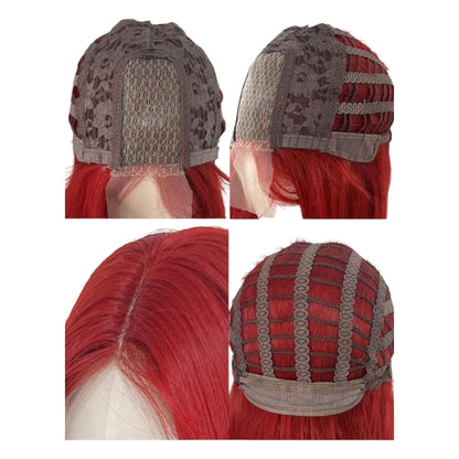 Peluca Rojo Fibra Mate Larga Wavy Lacefront