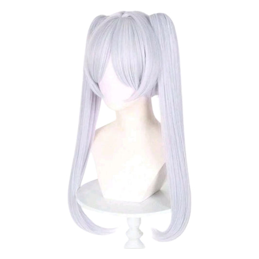 Peluca Gris Plata de Coletas Mediana Para Cosplay