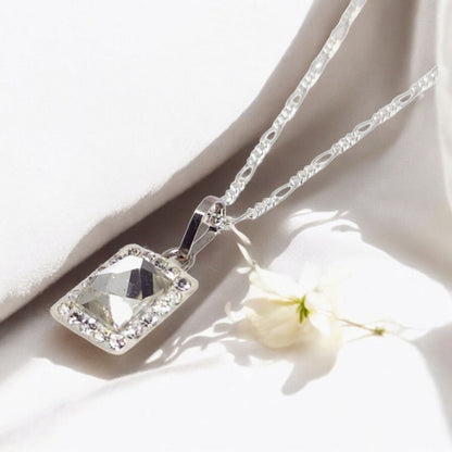 Collar Plata 925 Elegante Dije Cuadro con Cristales