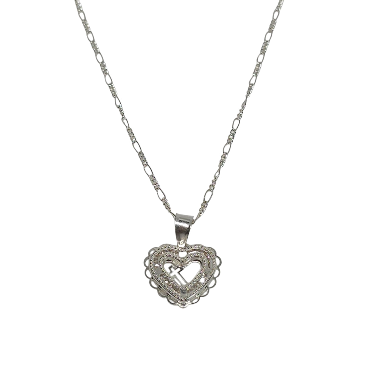 Collar Plata 925 con Forma de Corazon y Encajes