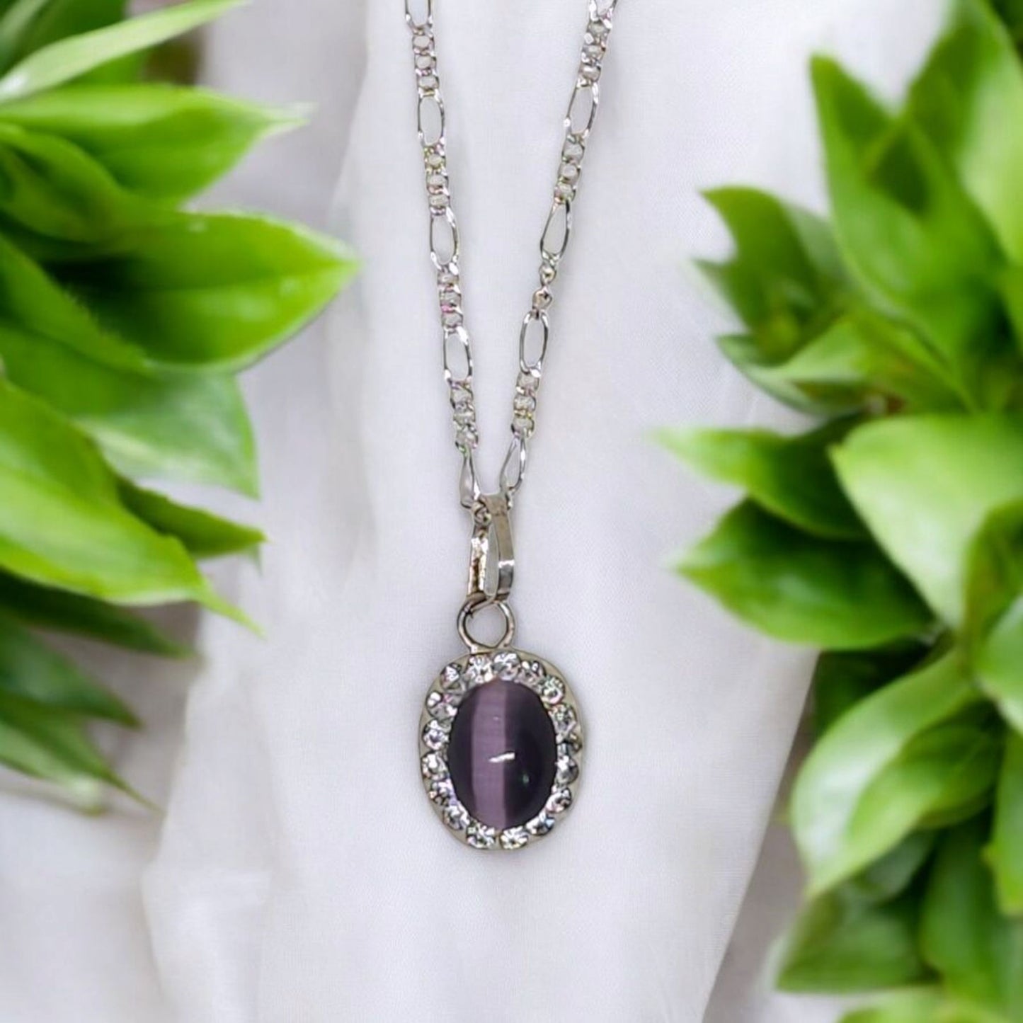 Collar Plata 925 Elegante Dije Gema Ovalo