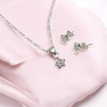 Juego de Joyeria con Forma de Estrellas Plata 925 Collar y Aretes