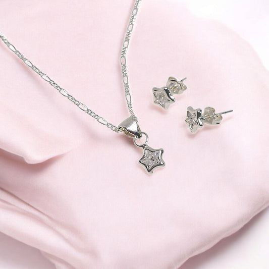 Juego de Joyeria con Forma de Estrellas Plata 925 Collar y Aretes