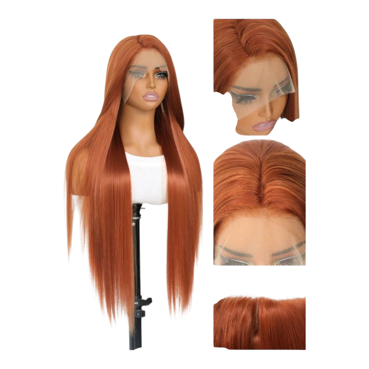 Peluca Naranja Mate Simulacion Natural Larga Lisa Lacefront