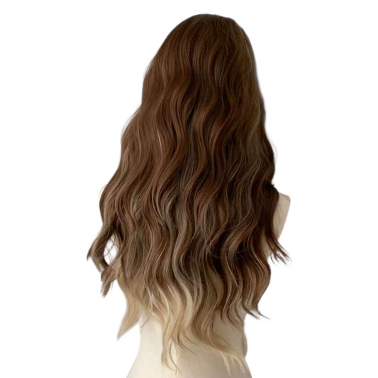 Peluca Cafe Claro con Degradado y Lacefront Ondulada