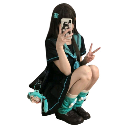 Uniforme Moda Japonesa Negro y Azul Turquesa