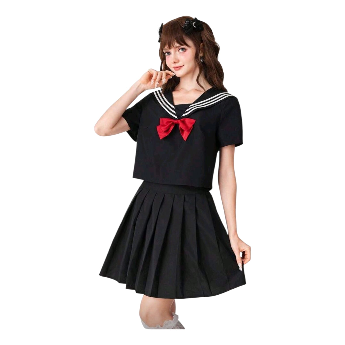 Uniforme Marinero Clasico Japones Negro y Rojo Disfraz Seifuku