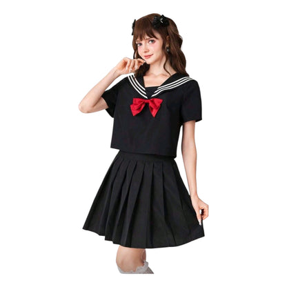 Uniforme Marinero Clasico Japones Negro y Rojo Disfraz Seifuku