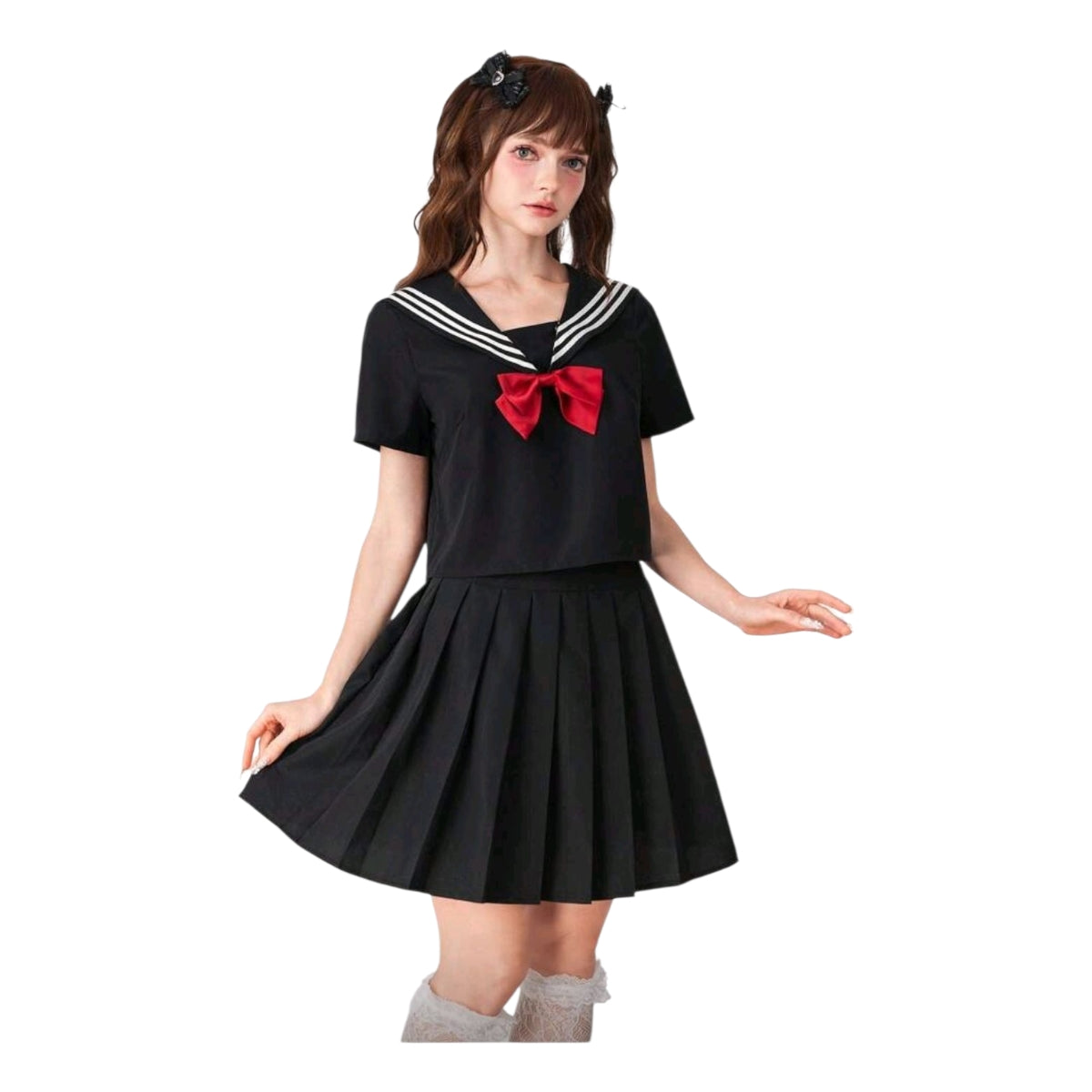 Uniforme Marinero Clasico Japones Negro y Rojo Disfraz Seifuku