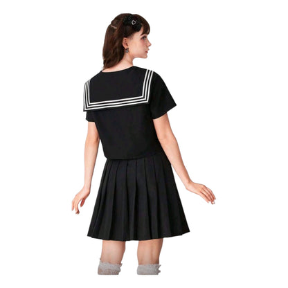 Uniforme Marinero Clasico Japones Negro y Rojo Disfraz Seifuku