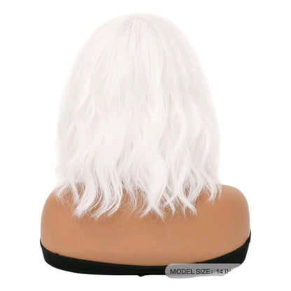 Peluca Blanco Corta Ondulada con Fleco (SHWC)
