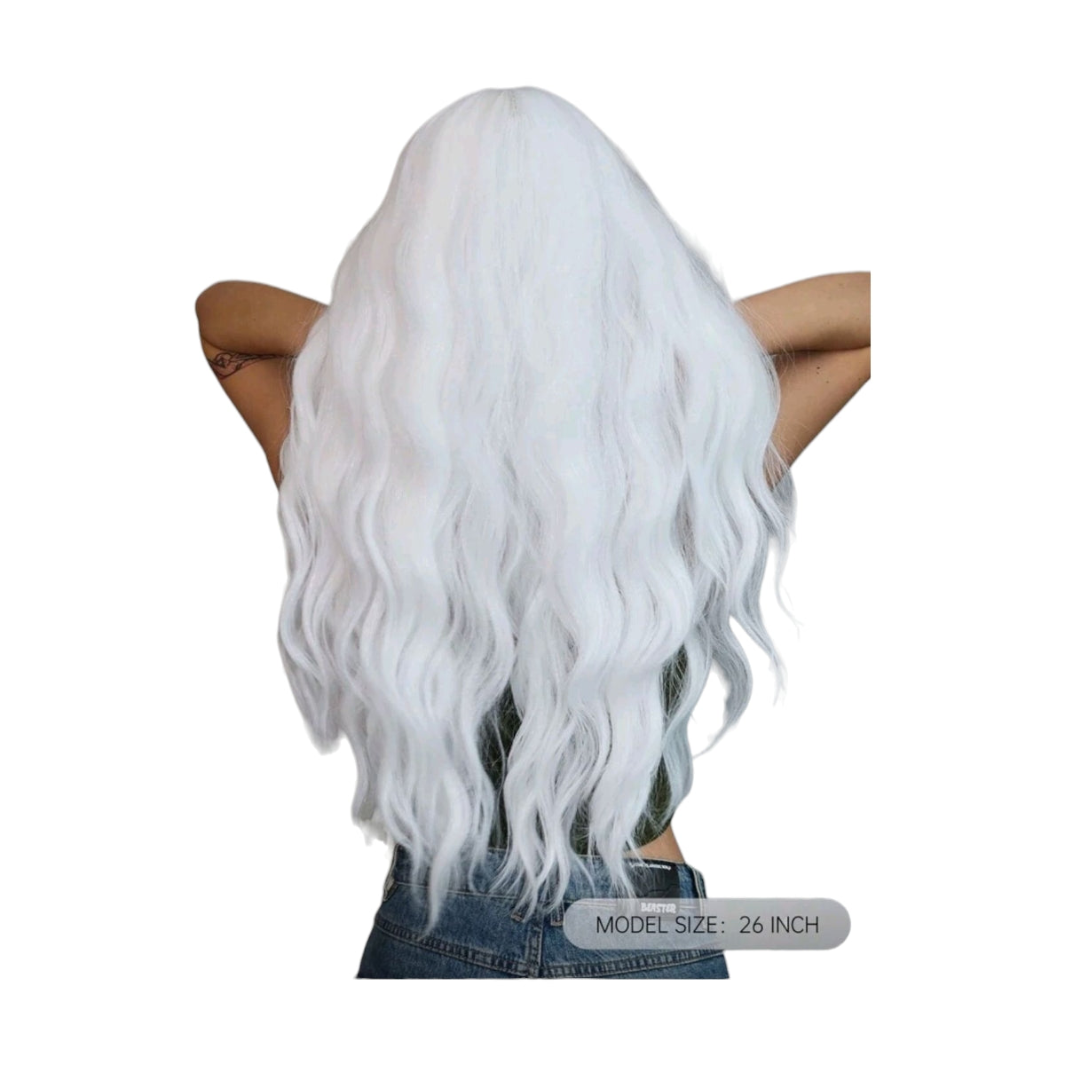 Peluca Blanca Ondulada Larga con Fleco Fibra Mate
