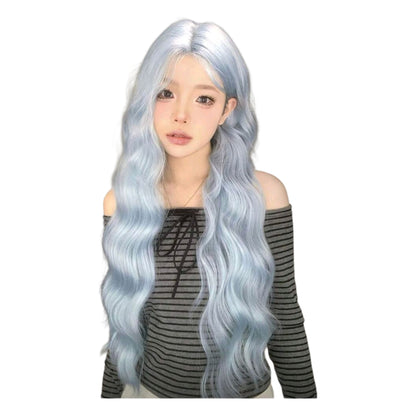 Peluca Azul Claro Ondulada Larga sin Fleco Disfraz