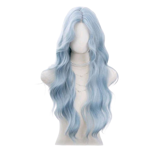 Peluca Azul Claro Ondulada Larga sin Fleco Disfraz