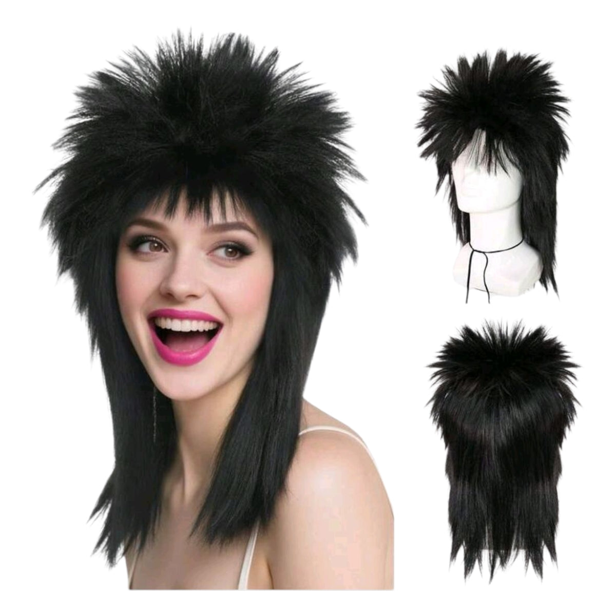 Peluca Negra con Picos Estilo Rock n Roll Disfraz