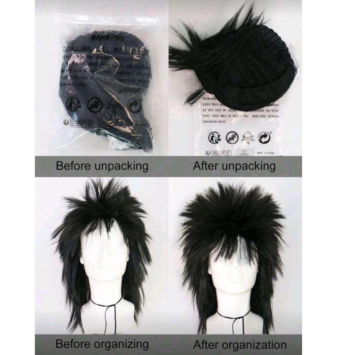 Peluca Negra con Picos Estilo Rock n Roll Disfraz