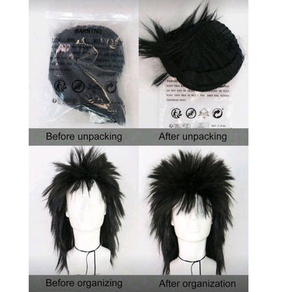 Peluca Negra con Picos Estilo Rock n Roll Disfraz
