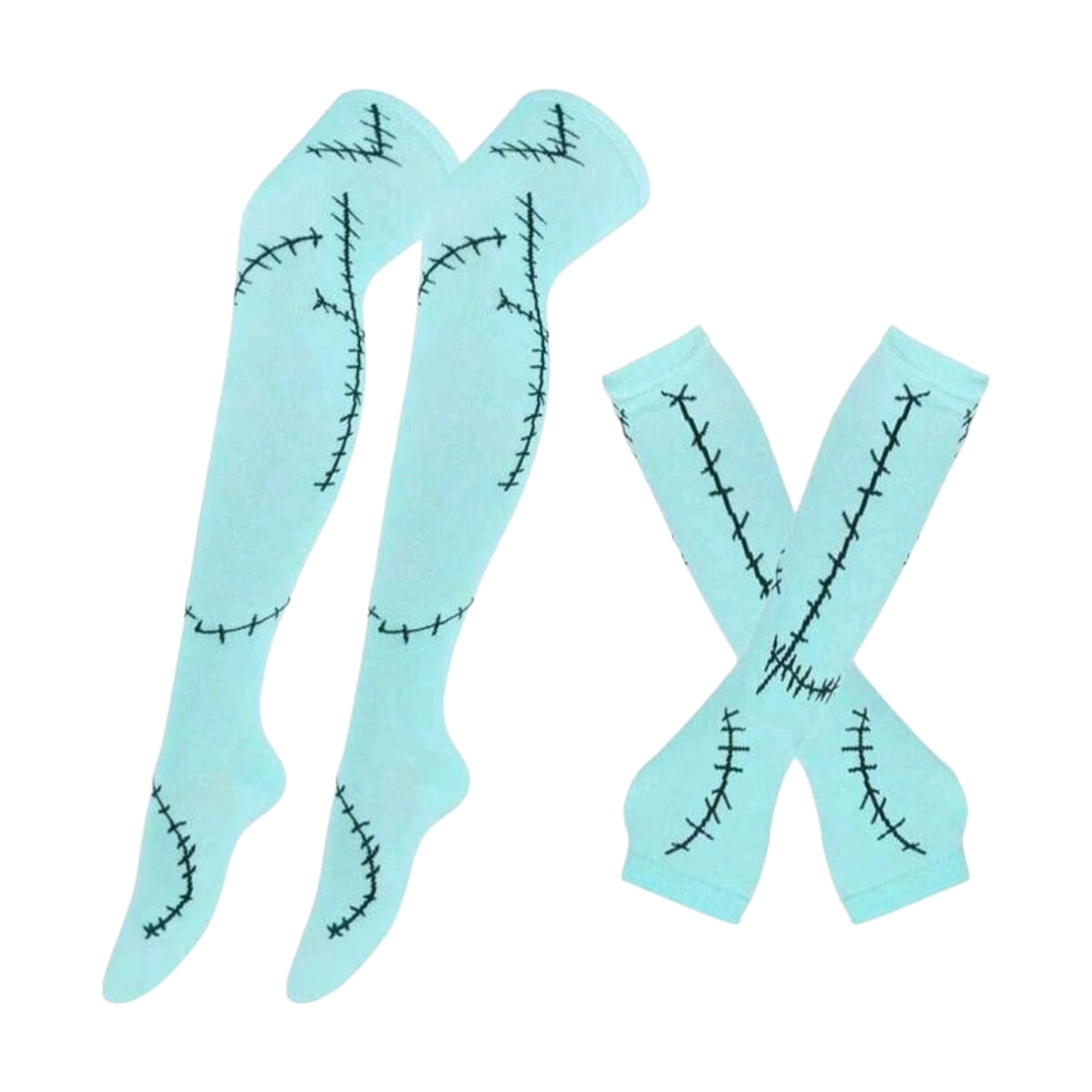 Conjunto de Calcetas y Guantes Azules con Costuras Para Disfraz